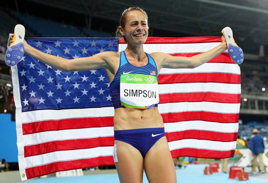 Finale 1500 metri femminile. Il pianto dell&#39; atleta americana Jennifer Simpson per la conquista del bronzo. (Getty)